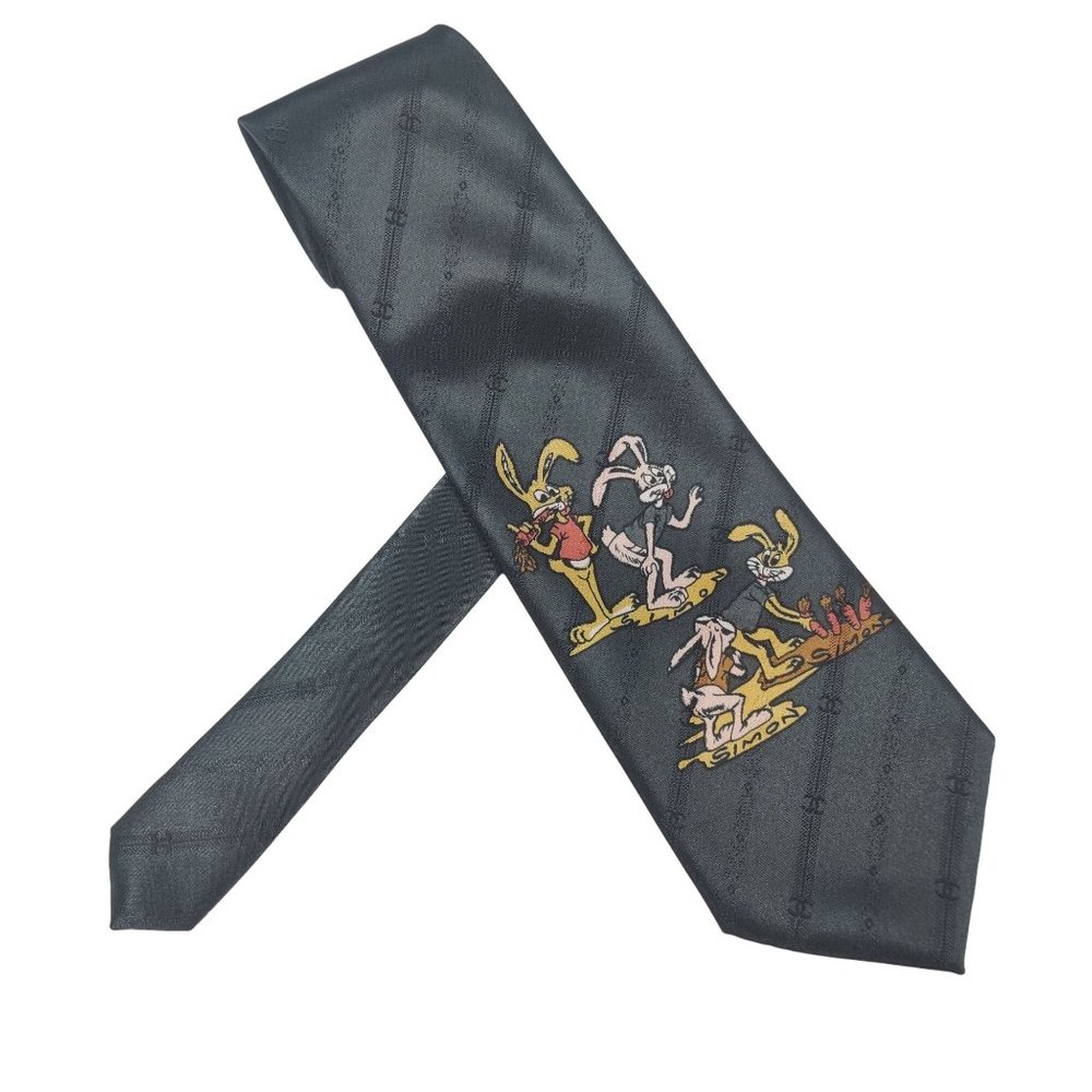 Simon Mens tie necktie cartoon rabbit bunny comic character novelty print adult